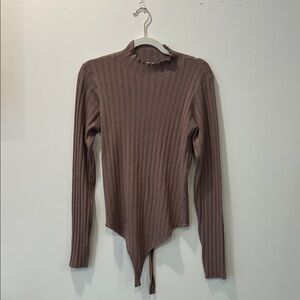 Brown Ribbed Long Sleeve Top